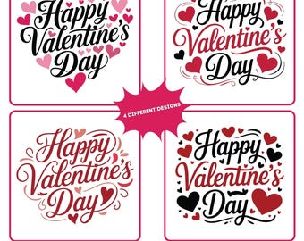 Valentine PNG Bundle | 4 Happy Valentine’s Day Typography Designs | Instant Download