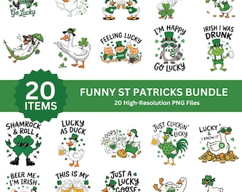St Patricks Day Clipart Bundle, 20 Funny Irish Goose PNG Files, Shamrock Beer Shirt Designs, Sublimation Digital Download