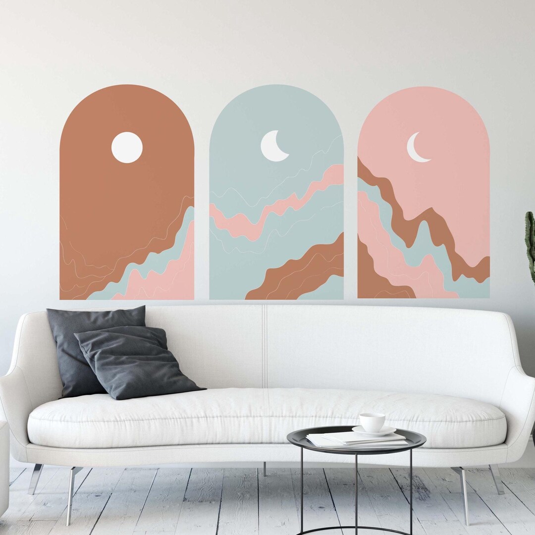 Boho Arch Wall Decal - Peel and Stick Circle Mountains Sticker - Etsy