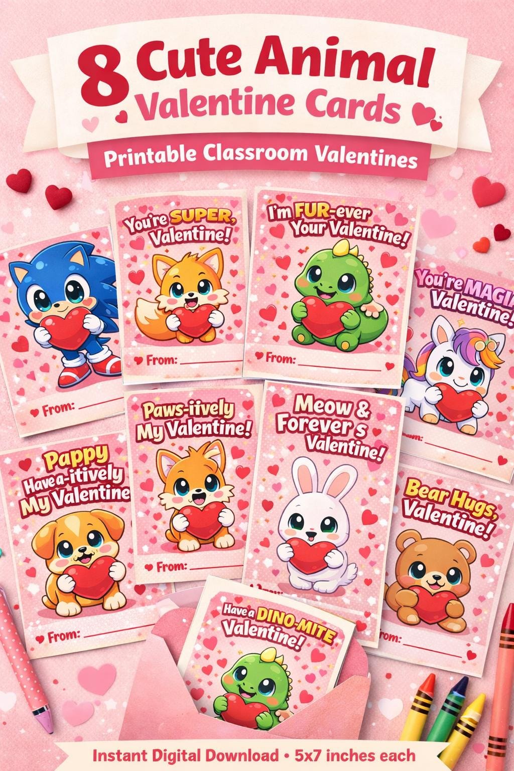 Animal Valentine Cards for Kids | Classroom Valentines (digital ...