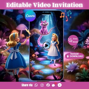 Alice in Wonderland Animated Birthday Invitation, Magical Tea Party (Digital Download)
