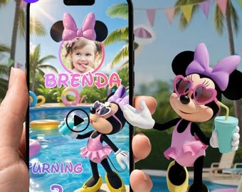 Minnie Pool Party video invitation, With Photo | Editable canva Template (Instant Download)