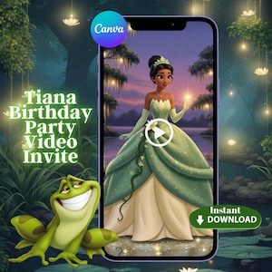 Princess Tiana Birthday Video Invitation – With Photo, Editable Princess and the Frog Invite, Instant Download