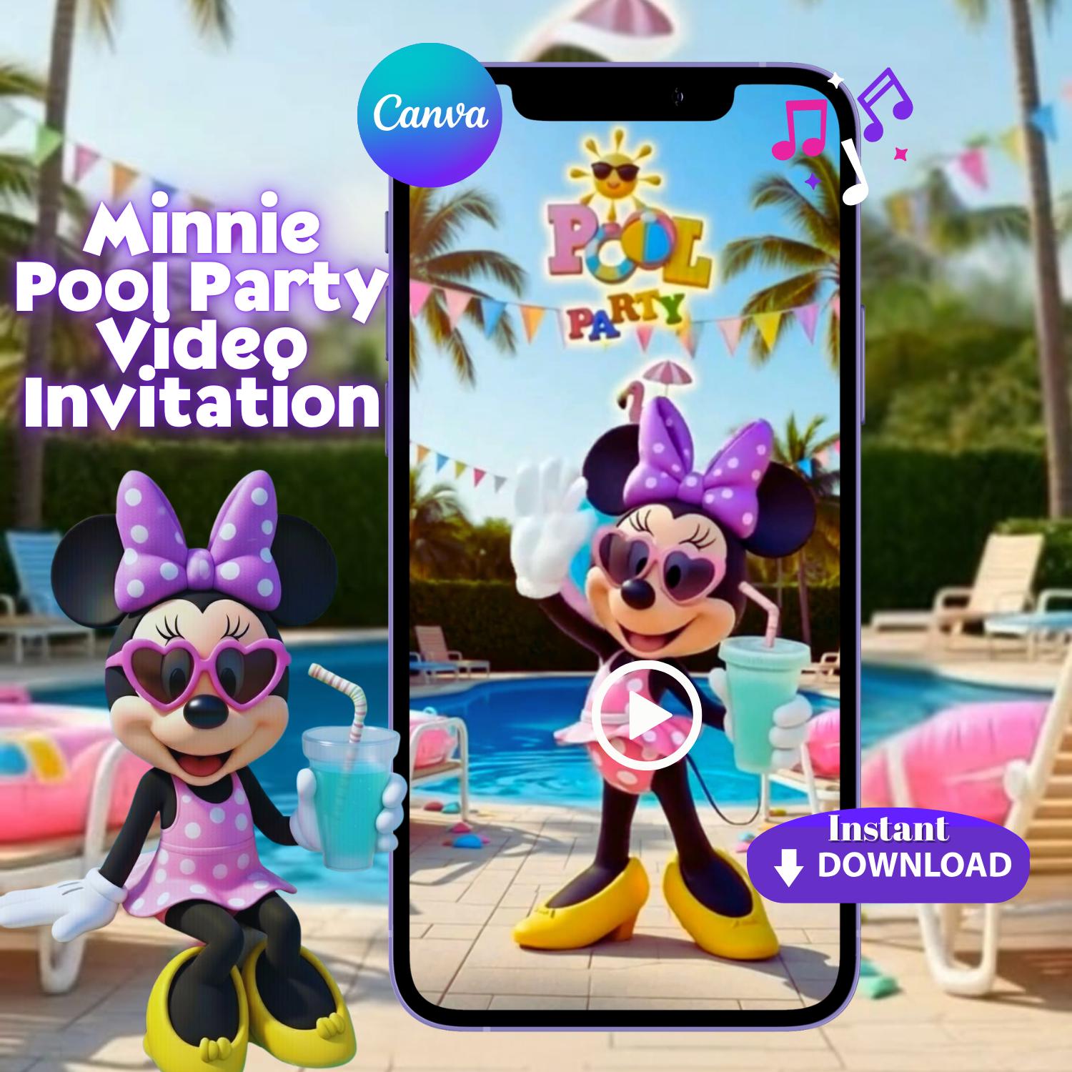 Minnie Mouse Pool Party Animated Video Invitation, Summer Birthday ...