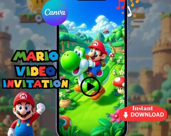 Super Mario Birthday Invitation Video, Editable Canva Template, Kids Party Digital Download