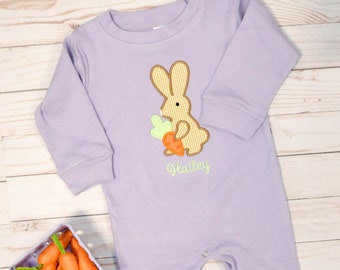 Easter Bunny Rabbit Applique Romper, Long Romper, Easter Outfit