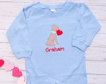 Valentine Puppy Dog Applique Romper, Valentine Outfit, Valentine Romper