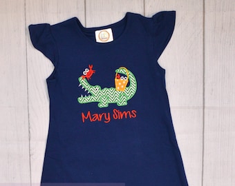 Alligator with Crab Applique Navy Flutter Dress, Summer Dress, Beach Dress