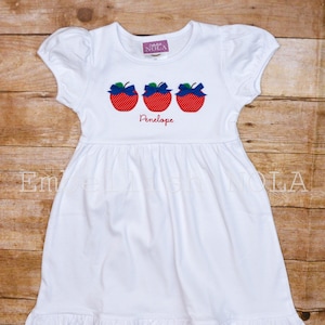 Apple Applique Dress, White Knit Ruffle Dress, Back to School Outfit, First Day of School