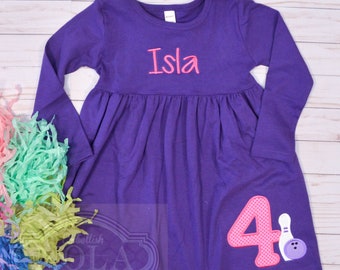 Robe applique d’anniversaire de bowling, thème de bowling, applique de bowling, robe d’anniversaire