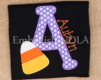 Candy Corn Letter Applique Halloween Shirt or Bodysuit