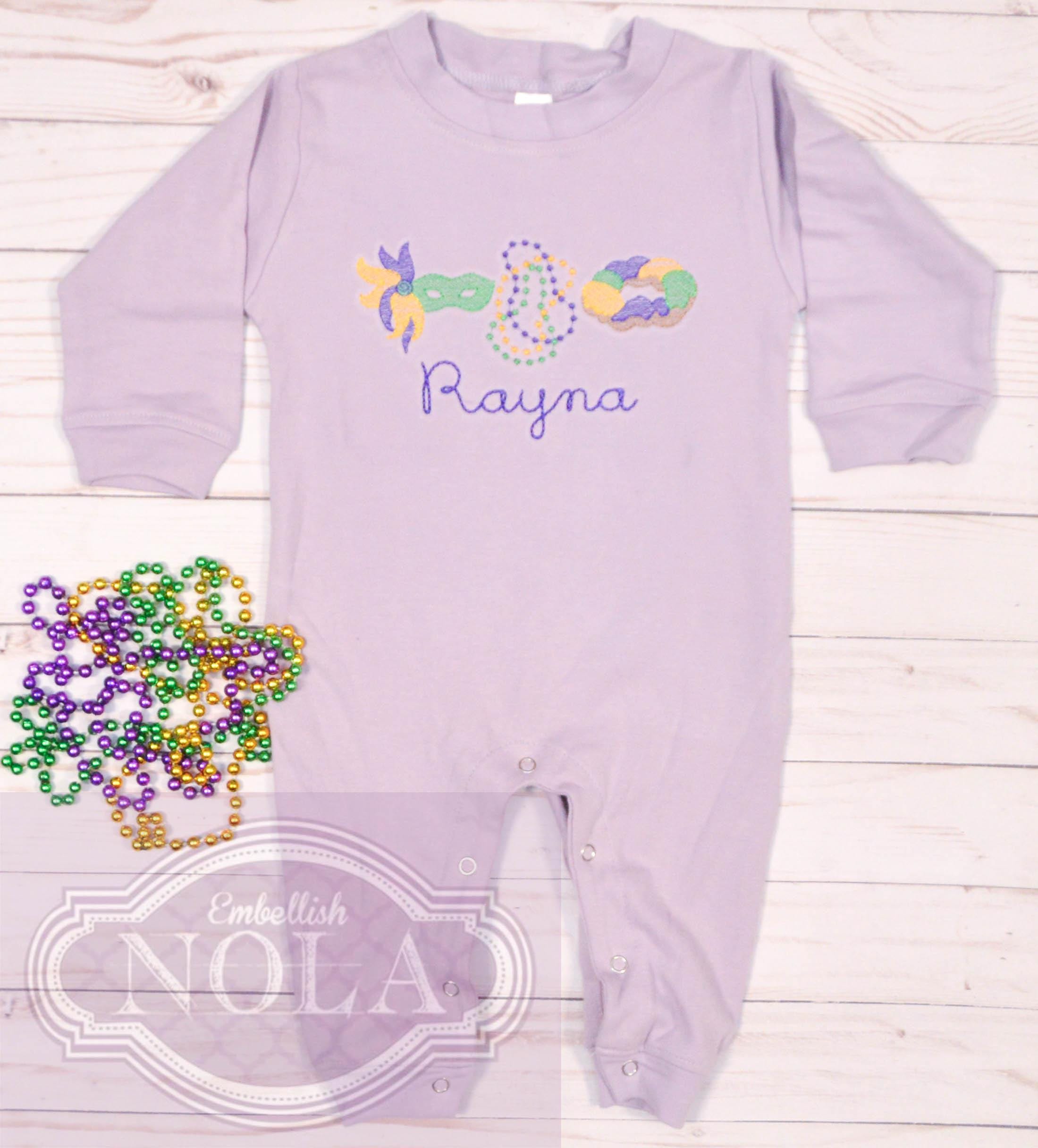 Mardi Gras Strampler, Strick-Strampler, New Orleans, Mardi Gras Outfit, Parade Outfit, Baby Strampler