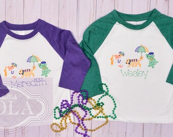 Animal Parade Embroidered Raglan Shirt, Mardi Gras Shirt, Mardi Gras Outfit