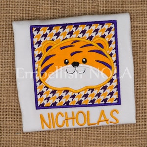 Tiger Boy Applique Monogram White or Purple Shirt or Bodysuit