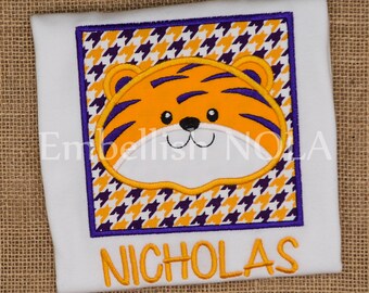 Tiger Boy Applique Monogram White or Purple Shirt or Bodysuit