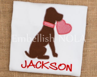 Valentine Puppy Dog Applique Shirt or Bodysuit Valentine Shirt
