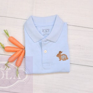 Easter Bunny Rabbit with Monogram Collared Shirt Easter Shirt Easter Outfit