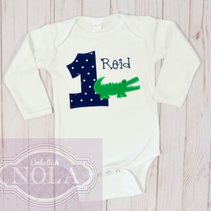 Alligator Birthday Boy Number Birthday Applique Shirt or Bodysuit, Gator Theme Birthday