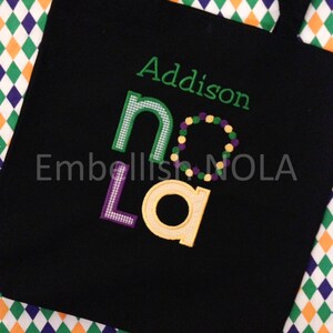 NOLA Mardi Gras Bead Bag Applique Tote Bag image 3