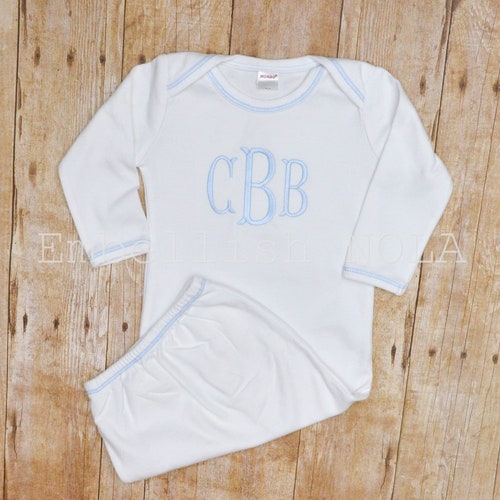 GIFT SET Monogrammed Baby Gown Baby Boy Gown Stacked Monogram - Etsy
