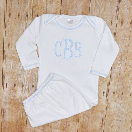 GIFT SET Monogrammed Baby Gown Baby Boy Gown Stacked Monogram Etsy