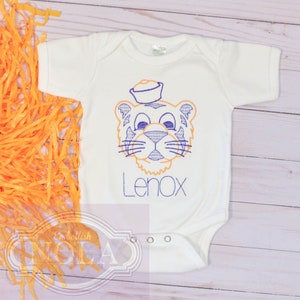 Tiger Embroidered Shirt or Bodysuit, Purple and Gold