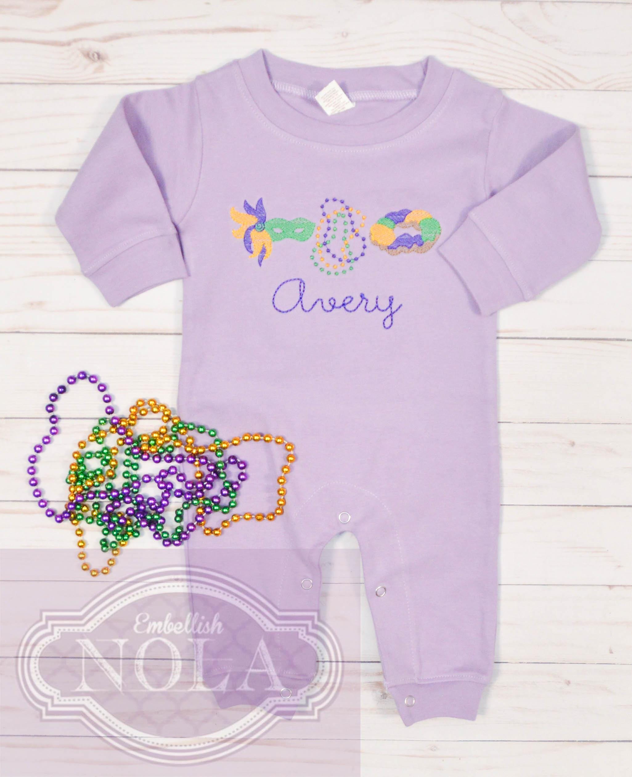 Mardi Gras Strampler, Strick-Strampler, New Orleans, Mardi Gras Outfit, Parade Outfit, Baby Strampler