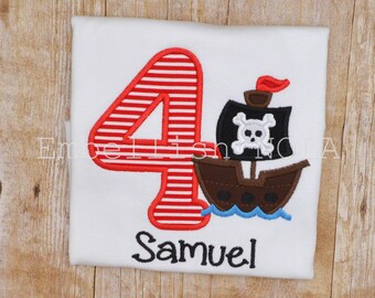 Pirate Birthday Number Applique Shirt, Pirate Theme, Pirate Party