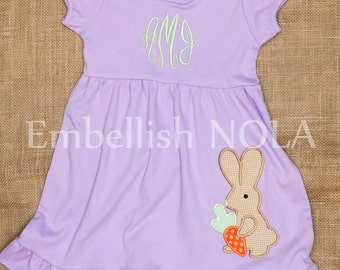 Triple Snoball Applique Embroidered Monogrammed Personalized Lavender Ruffle Dress