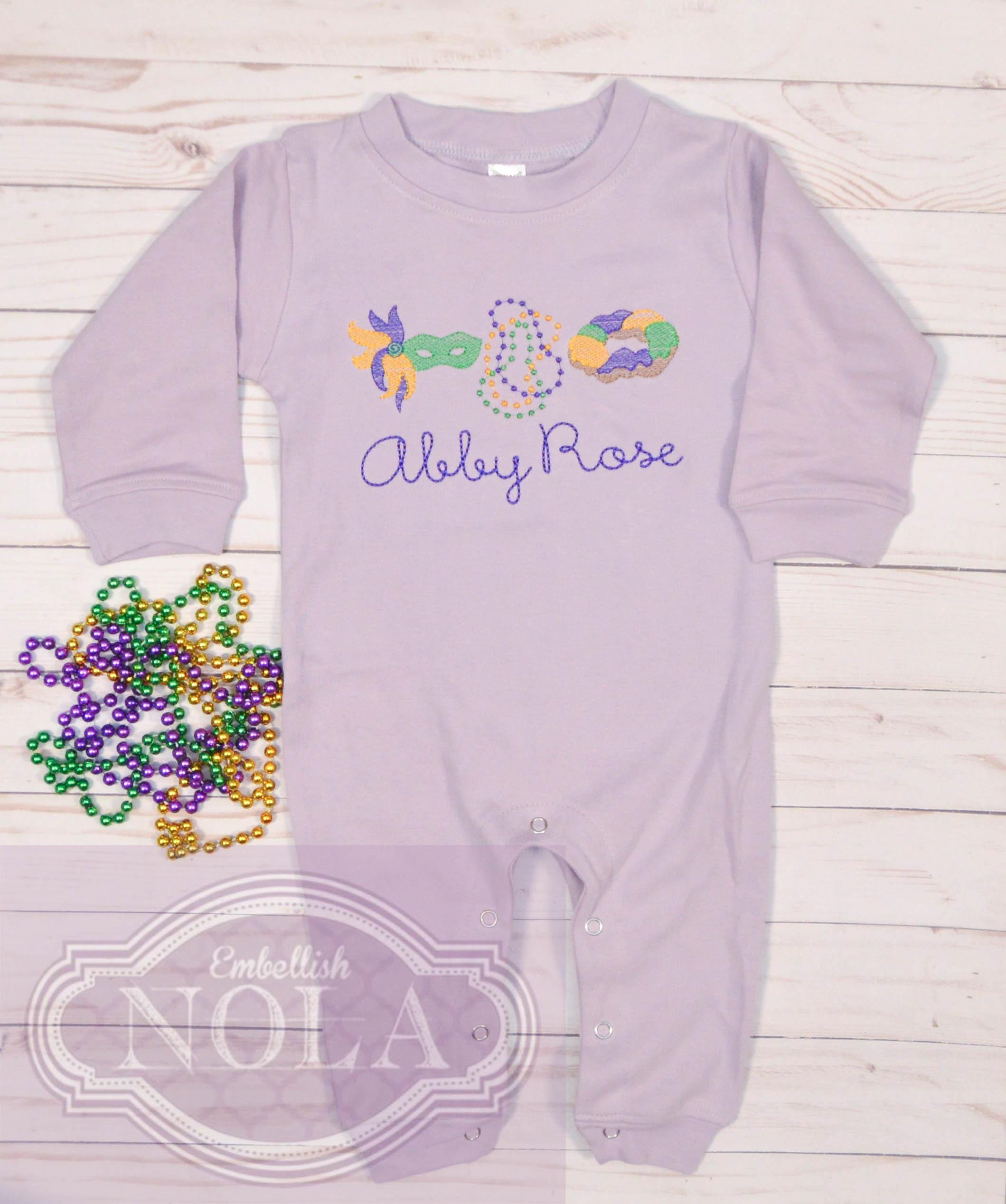 Mardi Gras Strampler, Strick-Strampler, New Orleans, Mardi Gras Outfit, Parade Outfit, Baby Strampler