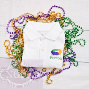 King Cake Embroidered Boys Collared Shirt Mardi Gras Shirt