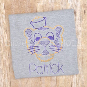 Tiger Embroidered Shirt or Bodysuit, Purple and Gold