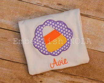 Candy Corn Scallop Circle Applique Halloween Shirt or Bodysuit