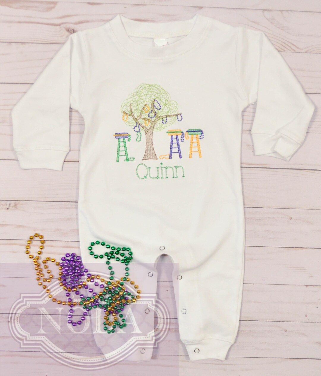 Mardi Gras Patch Short Sleeve Romper - White