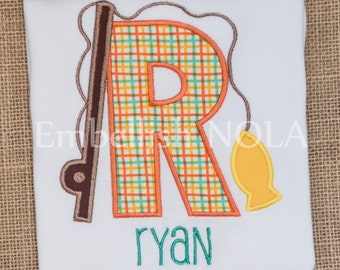 Fishing Letter Applique Monogram Shirt or Bodysuit Summer Theme