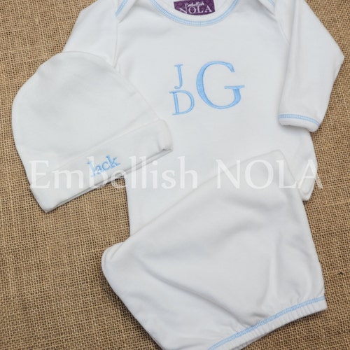 GIFT SET Monogrammed Baby Gown Baby Boy Gown Stacked Monogram Etsy