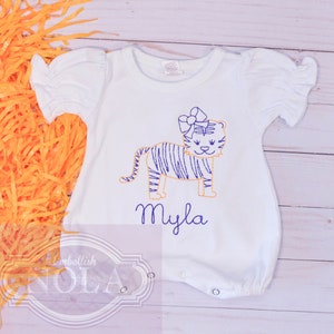 Tiger Girl Embroidered Romper, Purple and Gold image 5