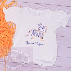 Tiger Girl Embroidered Romper, Purple and Gold image 9