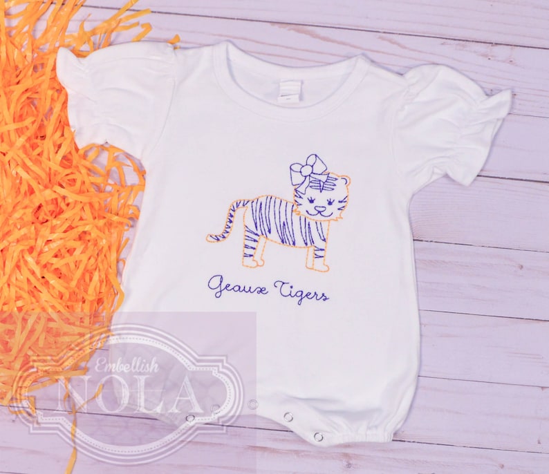 Tiger Girl Embroidered Romper, Purple and Gold image 9