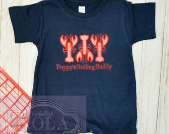 Crawfish Applique Monogrammed Romper, Customizable, "Boiling Buddy"  - White, Navy, or Grey