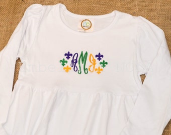 Mardi Gras Fleur-de-lis Tri-color monogram Knit Ruffle Dress New Orleans Mardi Gras