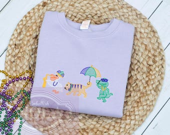 Mardi Gras Embroidered Sweatshirt, Mardi Gras, Beads, King Cake, Parades, Mardi Gras Themed Sweatshirt