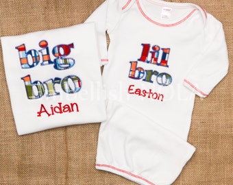 Big Brother, Little Brother, Big Bro, Lil Bro Applique Letters Shirt or Bodysuit