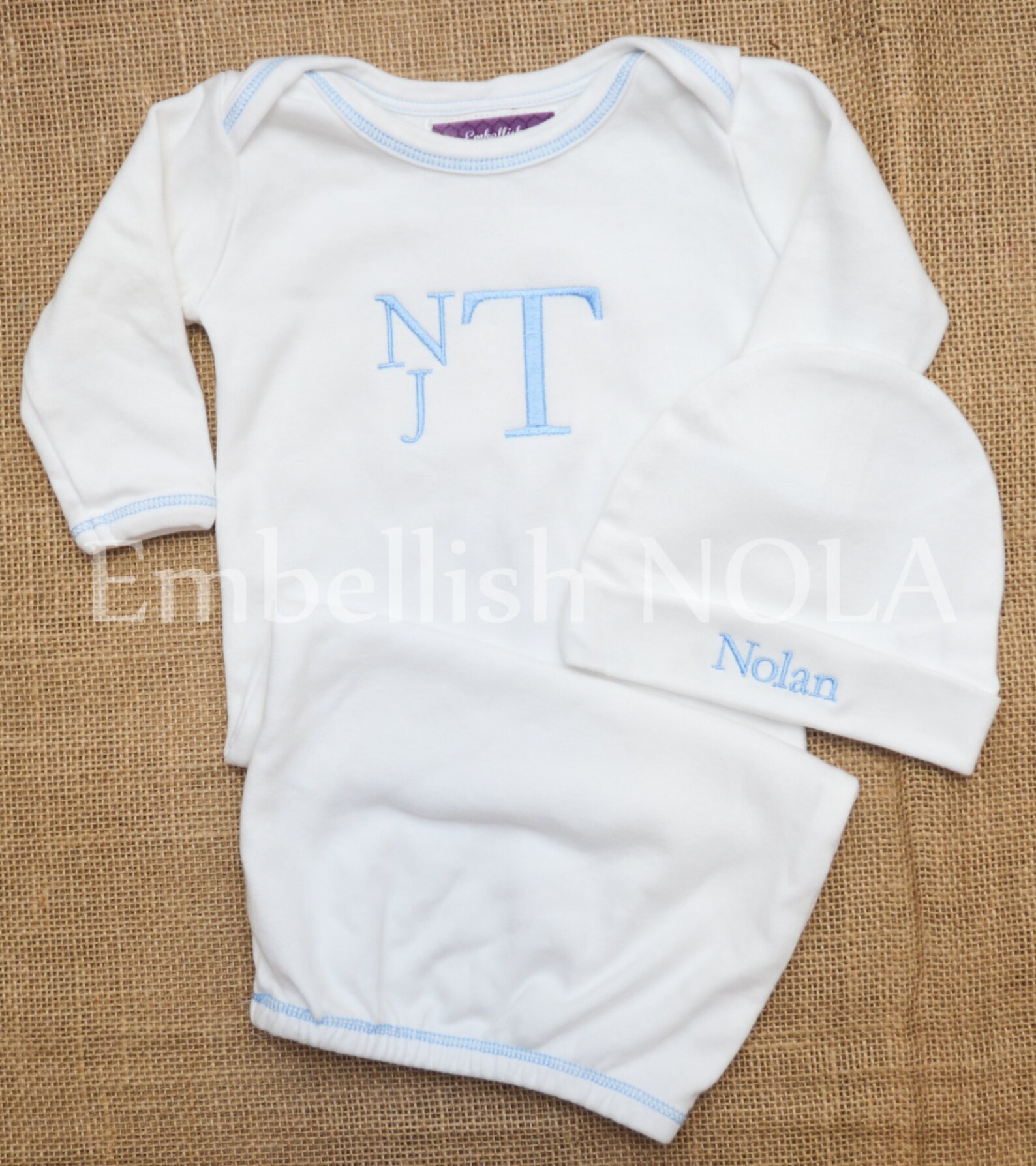 GIFT SET Monogrammed Baby Gown Baby Boy Gown Stacked Monogram Etsy