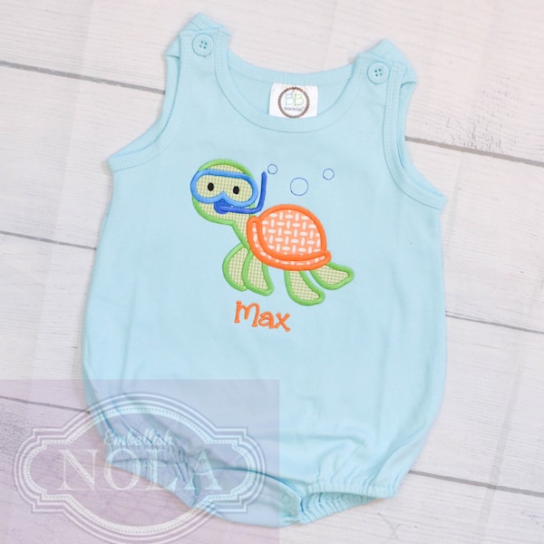 Snorkeling Turtle Applique Summer Aqua Bubble