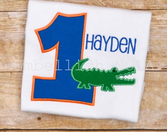 Alligator Birthday Boy Number Birthday Applique Shirt or Bodysuit, Gator Theme Birthday