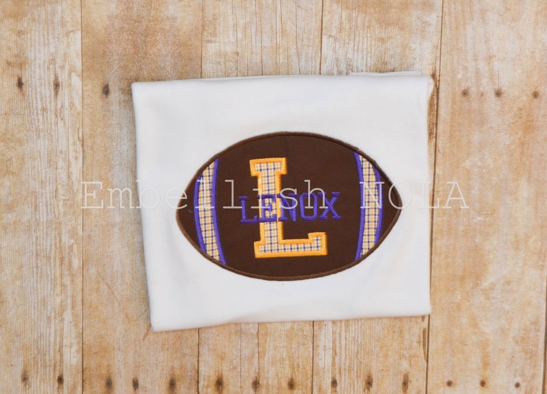 Purple and Gold Football Varsity Letter Applique Shirt or Bodysuit image 1