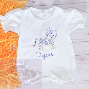 Tiger Girl Embroidered Romper, Purple and Gold image 3