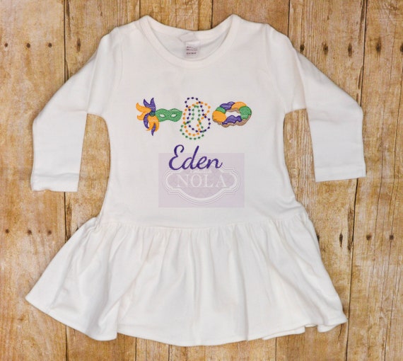 Mardi Gras Embroidered Knit Pleated Dress, Short Sleeve or Long Sleeve, Mardi Gras Dress, Mardi Gras Outfit