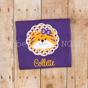 Tiger Girl Applique Monogram Purple or White Shirt or Bodysuit
